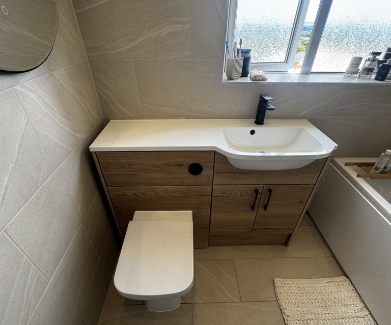 Toilet and sink combination with wooden finish