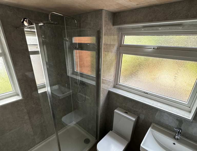 Shower Sink and toilet install with modern tile