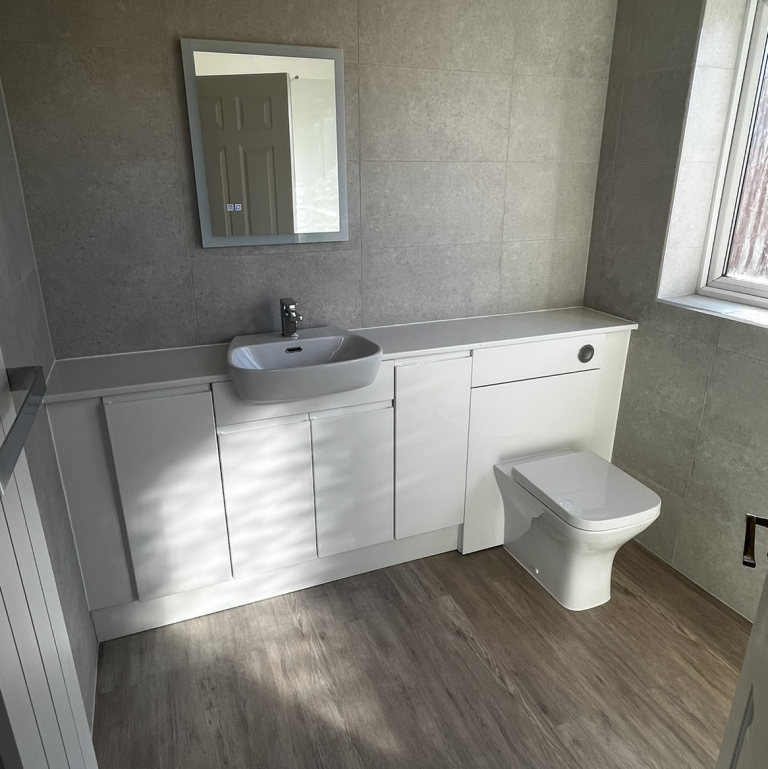 Clean modern bathroom with plenty of storage