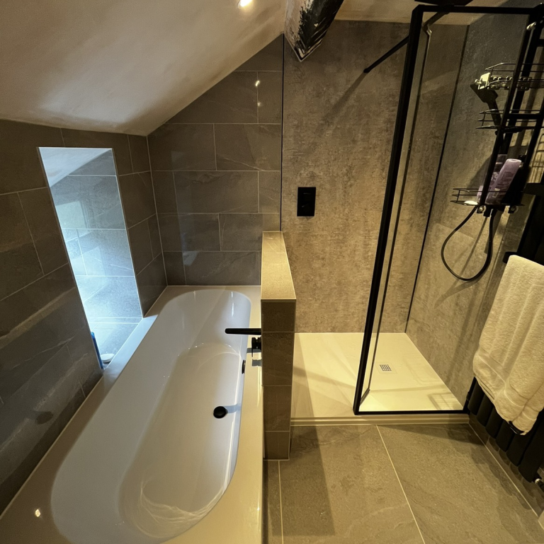 Modern Bathroom Install with shower and bath divider