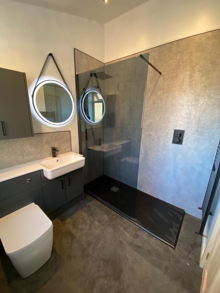 Walk In Shower With Modern Granite Finish